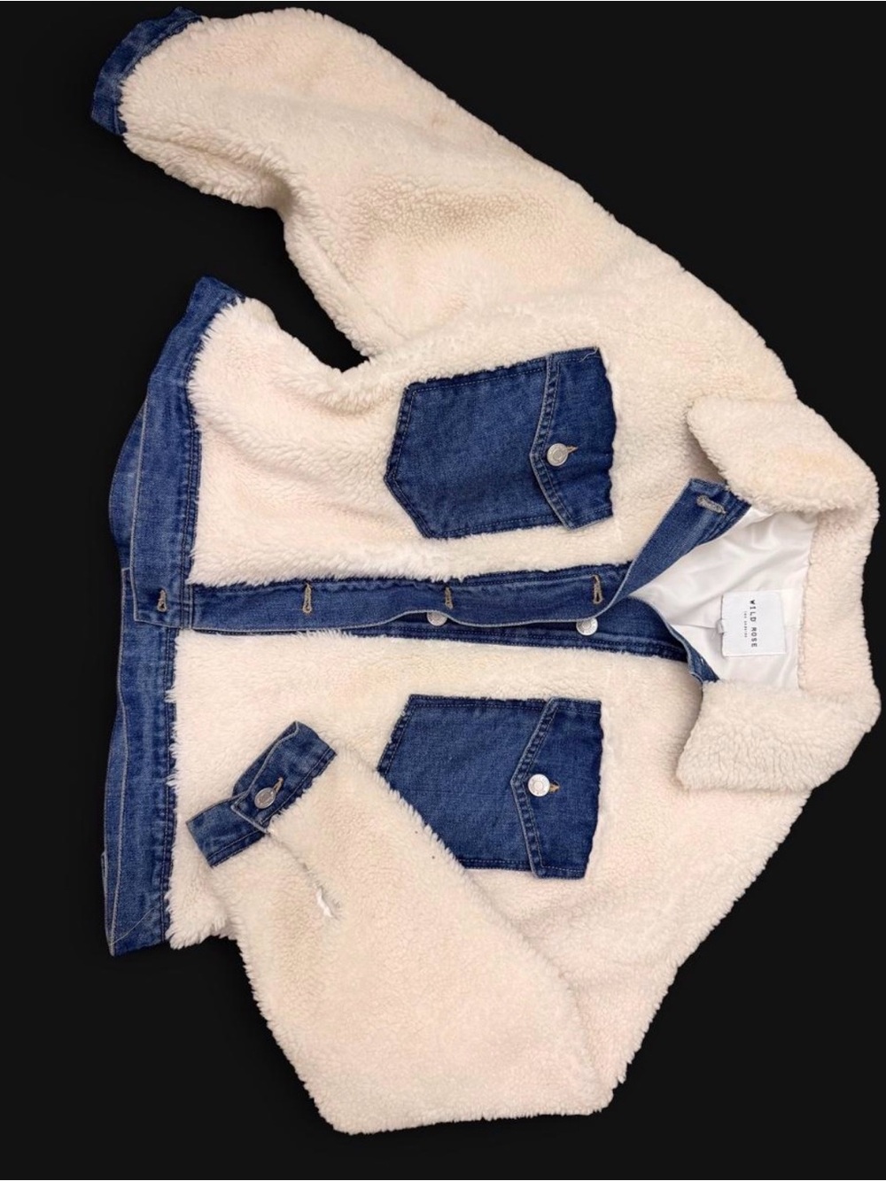 Women’s Cream Sherpa Jacket with Blue Denim Trim